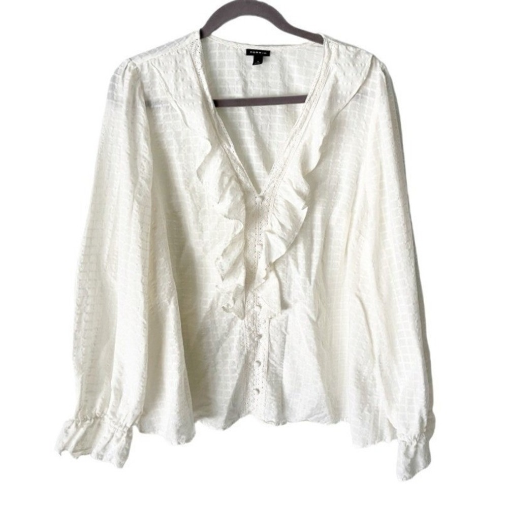 Torrid Victorian Ivory Ruffle Collar V Neck Lace Trim Blouse Size 1X Ren Faire